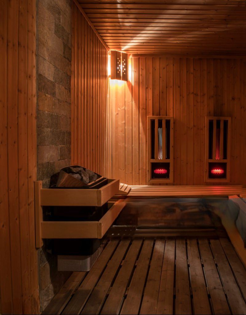 The interior of the Traditional wooden sauna The interior of the Traditional wooden sauna